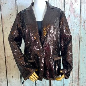 Chico’s Brown Sequins Blazer Evening Jacket EUC LIKE NEW Size 2 Large